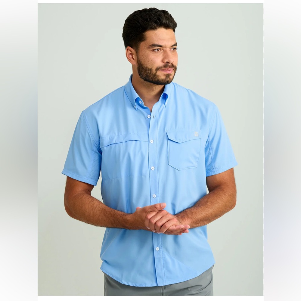 HUK‎ Men's Tide Point Button Up Shirt Marine Blue Size 2XL